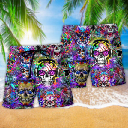 Hippie Skull Color Flowers - Beach Short - Owl Ohh - Owl Ohh