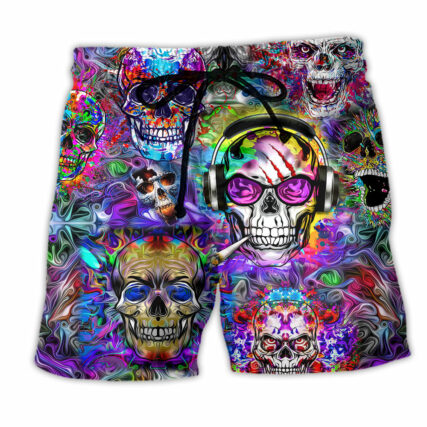 Hippie Skull Color Flowers - Beach Short - Owl Ohh - Owl Ohh