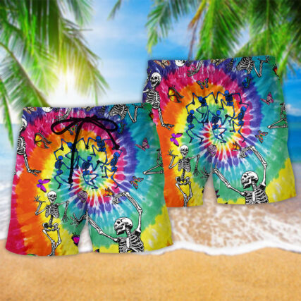 Hippie Skull Dancing With Butterfly - Beach Short - Owl Ohh - Owl Ohh