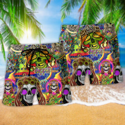 Hippie Skull Rock And Roll - Beach Short - Owl Ohh - Owl Ohh