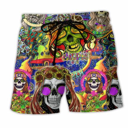 Hippie Skull Rock And Roll - Beach Short - Owl Ohh - Owl Ohh