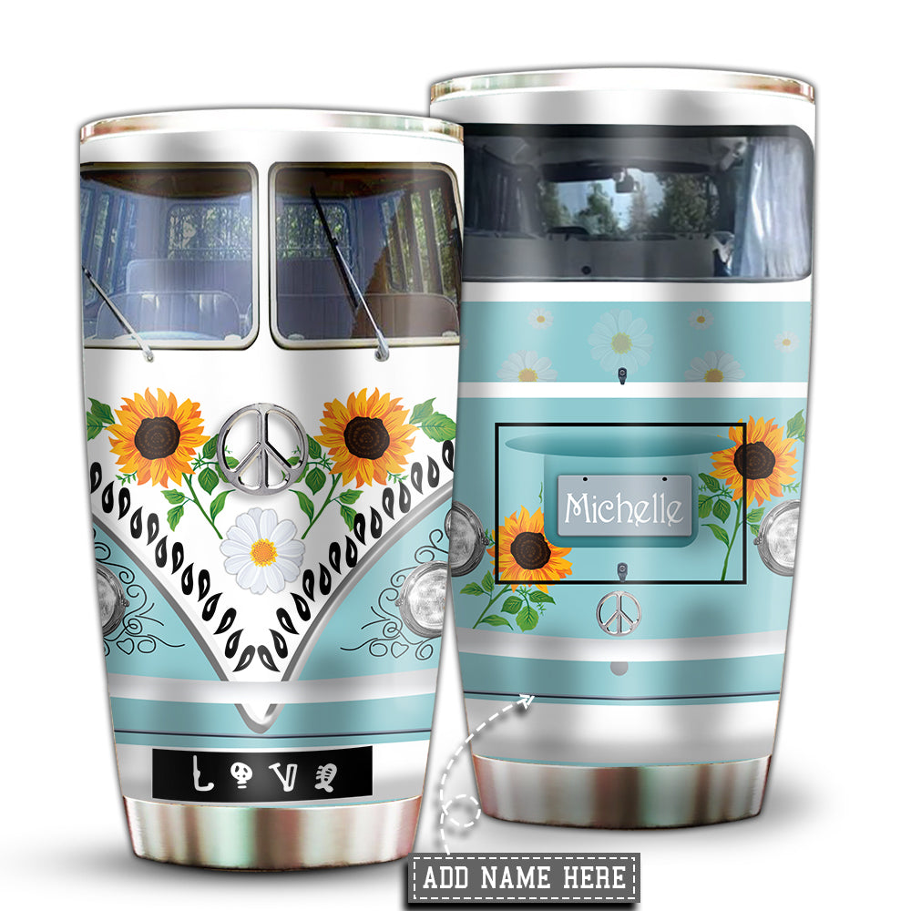 Hippie Van Love Sunflowers Personalized - Tumbler - Owl Ohh - Owl Ohh