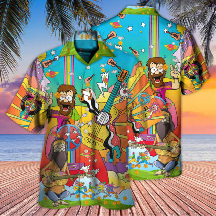 Hippie Music Guitar Peace Life Color - Hawaiian Shirt - Owl Ohh-Owl Ohh
