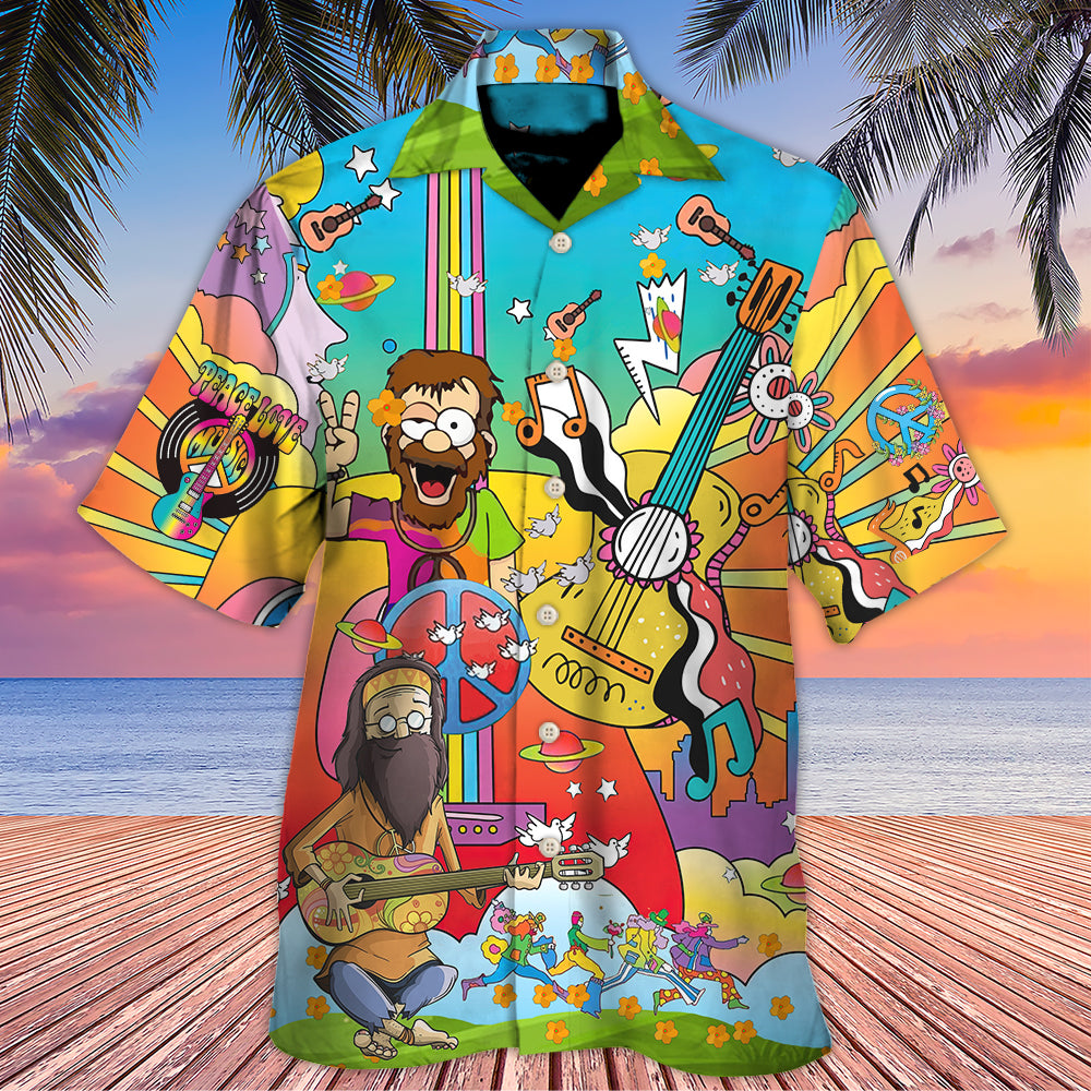 Hippie Music Guitar Peace Life Color - Hawaiian Shirt - Owl Ohh-Owl Ohh