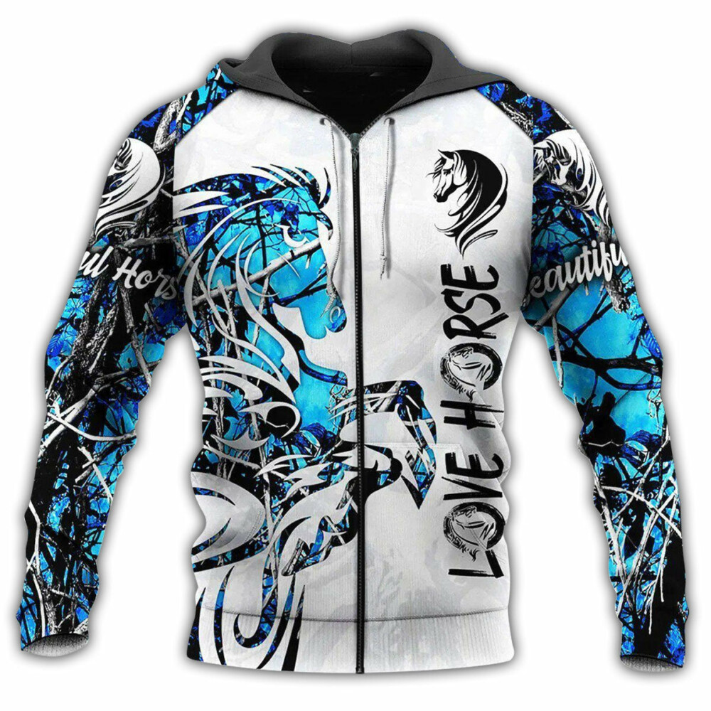 Horser Love Life Blue And White - Hoodie - Owl Ohh - Owl Ohh