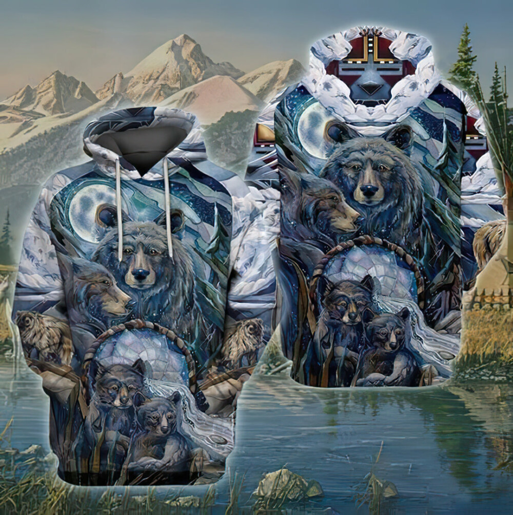 Bear Native American - Hoodie - HOOD01FNN241121