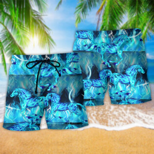 Horse Burning Blue Color - Beach Short - Owl Ohh - Owl Ohh