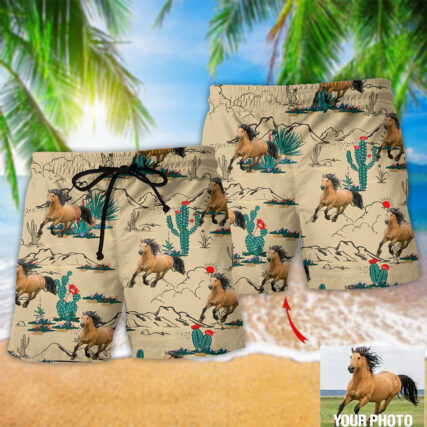 Horse Desert Floral Cactus Custom Photo - Beach Short - Owl Ohh - Owl Ohh