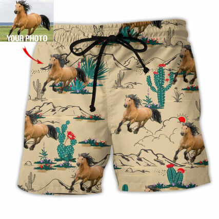 Horse Desert Floral Cactus Custom Photo - Beach Short - Owl Ohh - Owl Ohh