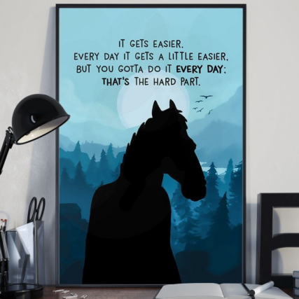 Horse It Gets Easier Blue Style - Vertical Poster - Owl Ohh - Owl Ohh