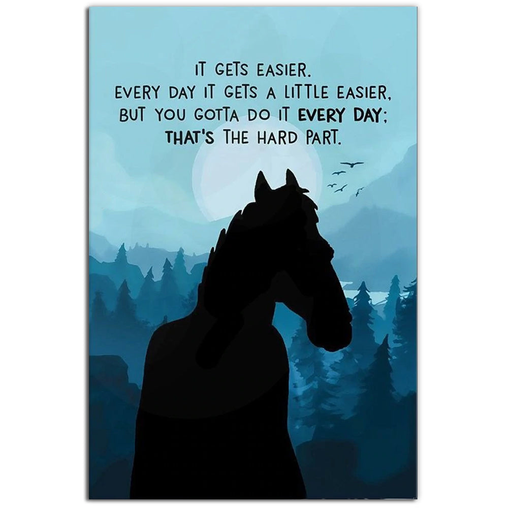 Horse It Gets Easier Blue Style - Vertical Poster - Owl Ohh - Owl Ohh