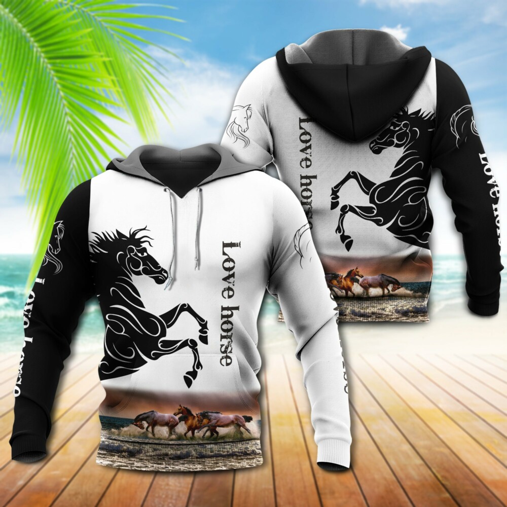 Horse Love Horse Black And White - Hoodie - Owl Ohh - Owl Ohh