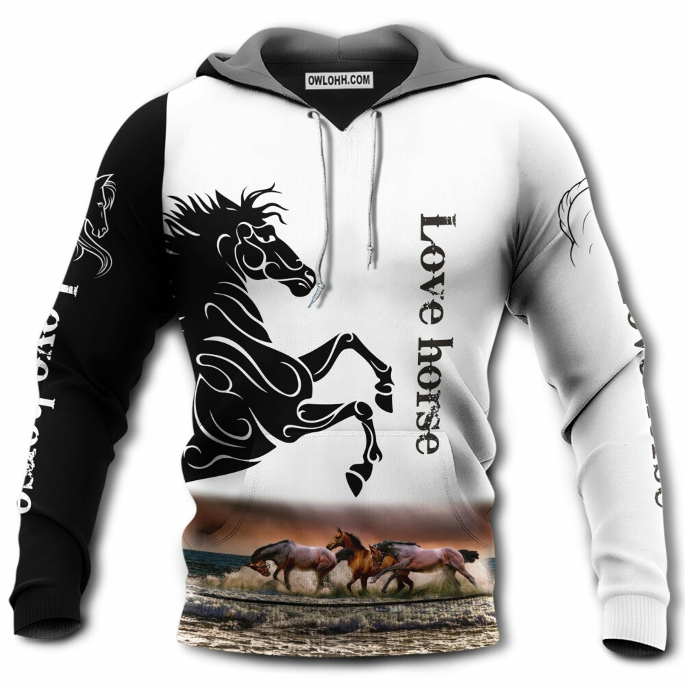 Horse Love Horse Black And White - Hoodie - Owl Ohh - Owl Ohh