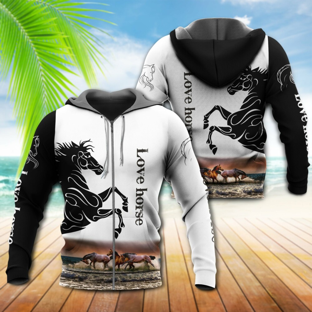 Horse Love Horse Black And White - Hoodie - Owl Ohh - Owl Ohh