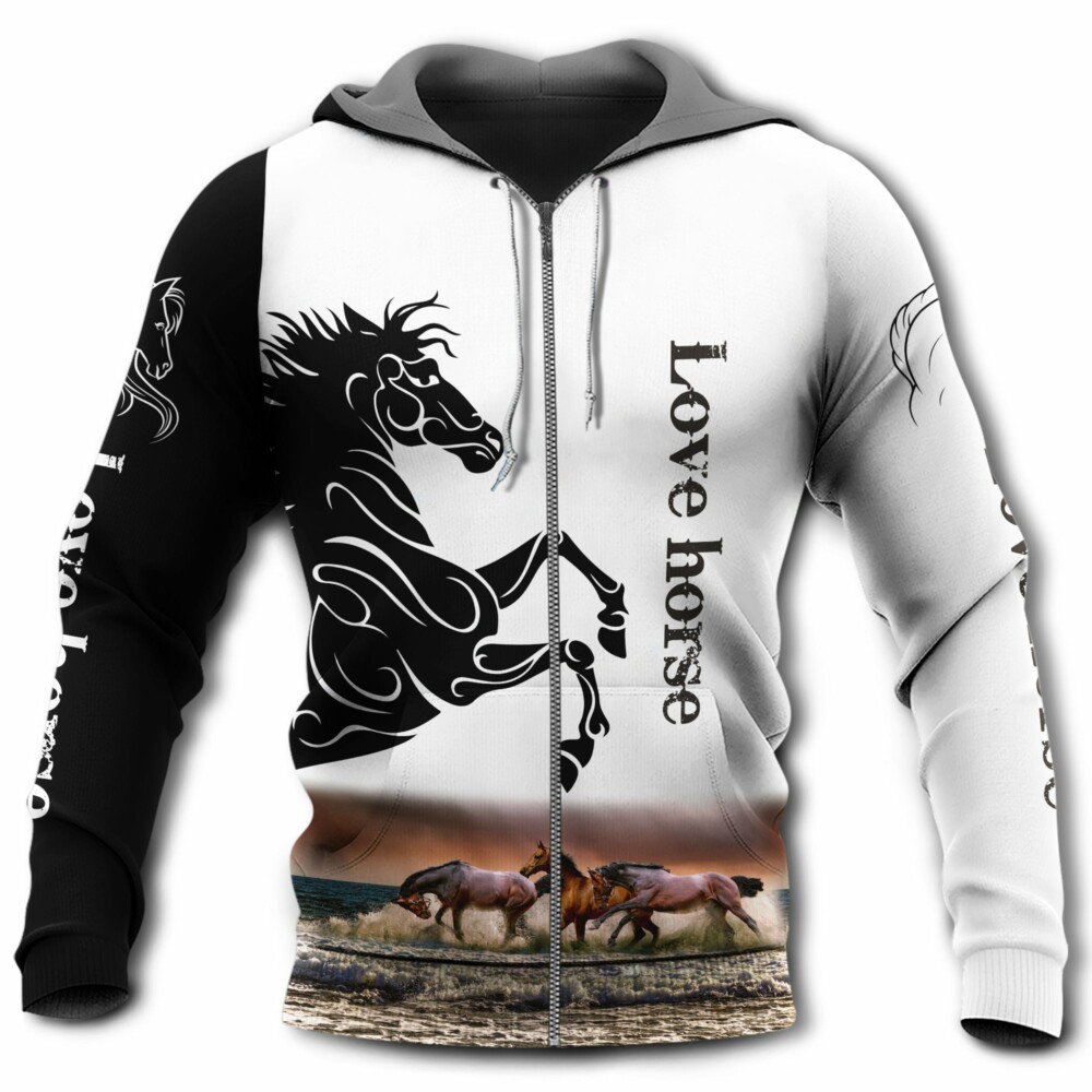 Horse Love Horse Black And White - Hoodie - Owl Ohh - Owl Ohh