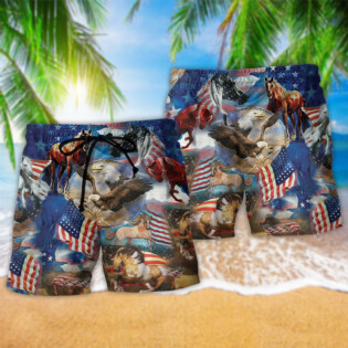 Horse Patriotic America Flag - Beach Short - Owl Ohh - Owl Ohh