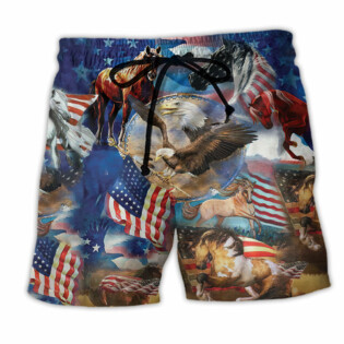 Horse Patriotic America Flag - Beach Short - Owl Ohh - Owl Ohh
