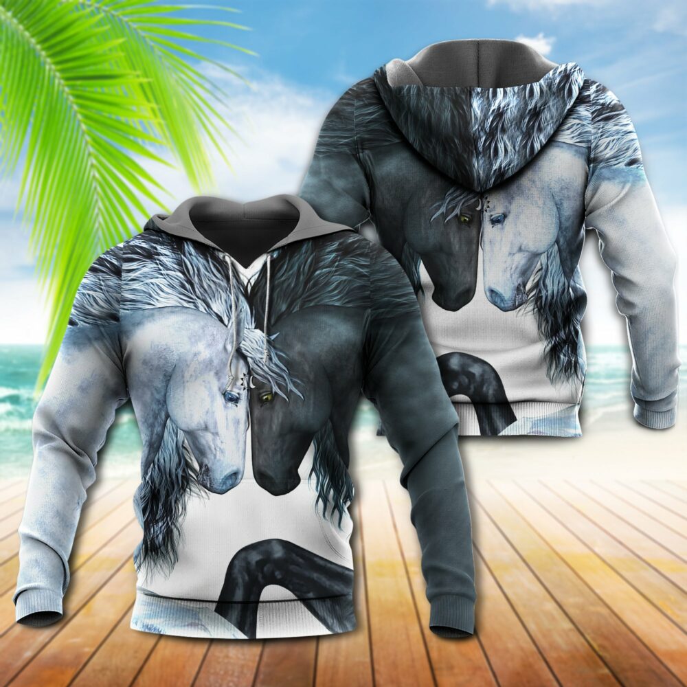 Horse White And Black Horse - Hoodie - Owl Ohh - Owl Ohh
