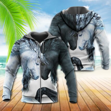 Horse White And Black Horse - Hoodie - Owl Ohh - Owl Ohh