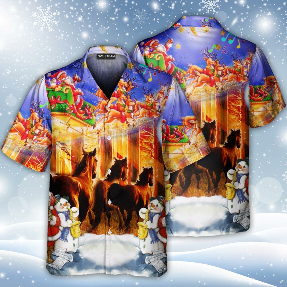Christmas Santa Claus Horse Merry Christmas - Hawaiian Shirt - Owl Ohh - Owl Ohh