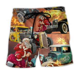 Hot Rod Is On Fire Santa's - Beach Short - Owl Ohh - Owl Ohh
