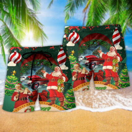Hot Rod Merry Christmas Happy With Funny - Beach Short - Owl Ohh - Owl Ohh