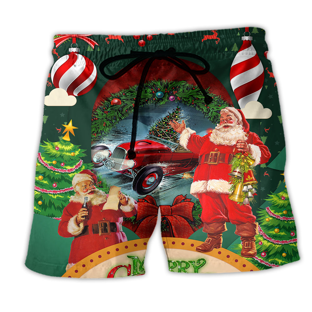Hot Rod Merry Christmas Happy With Funny - Beach Short - Owl Ohh - Owl Ohh