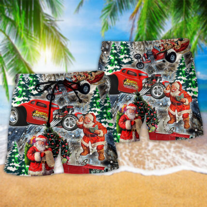 Hot Rod Merry Christmas Red Style - Beach Short - Owl Ohh - Owl Ohh