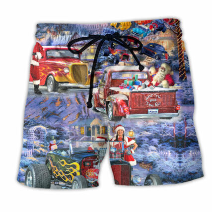 Hot Rod Merry Christmas Snow - Beach Short - Owl Ohh - Owl Ohh
