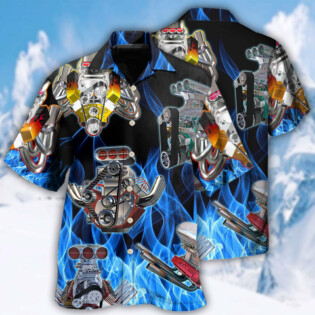 Hot Rod Blue Flame In Black Background - Hawaiian Shirt - Owl Ohh - Owl Ohh