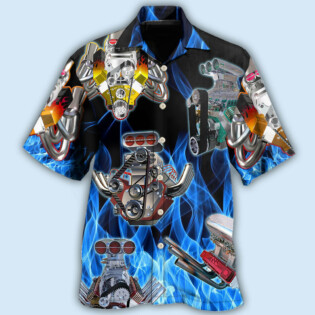 Hot Rod Blue Flame In Black Background - Hawaiian Shirt - Owl Ohh - Owl Ohh