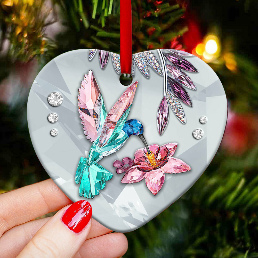 Hummingbird Love Flower Crystal Style - Heart Ornament - Owl Ohh - Owl Ohh