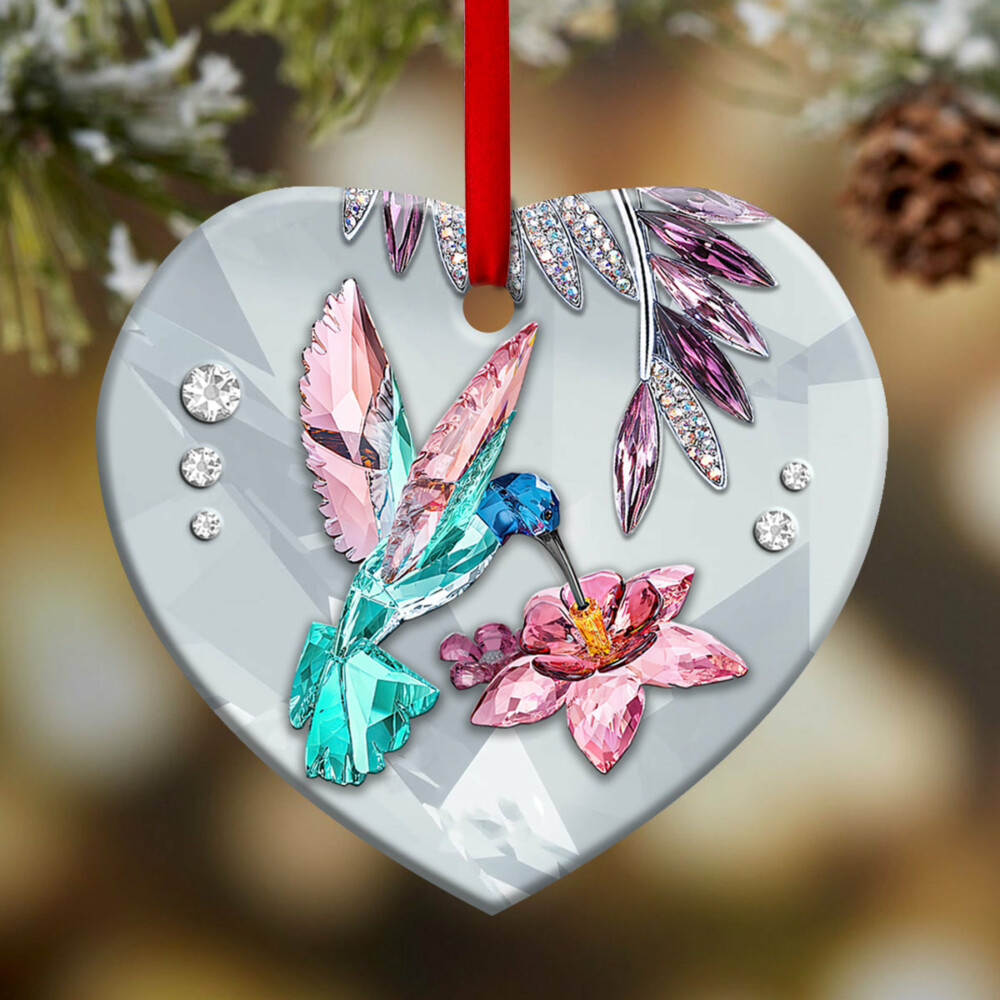 Hummingbird Love Flower Crystal Style - Heart Ornament - Owl Ohh - Owl Ohh