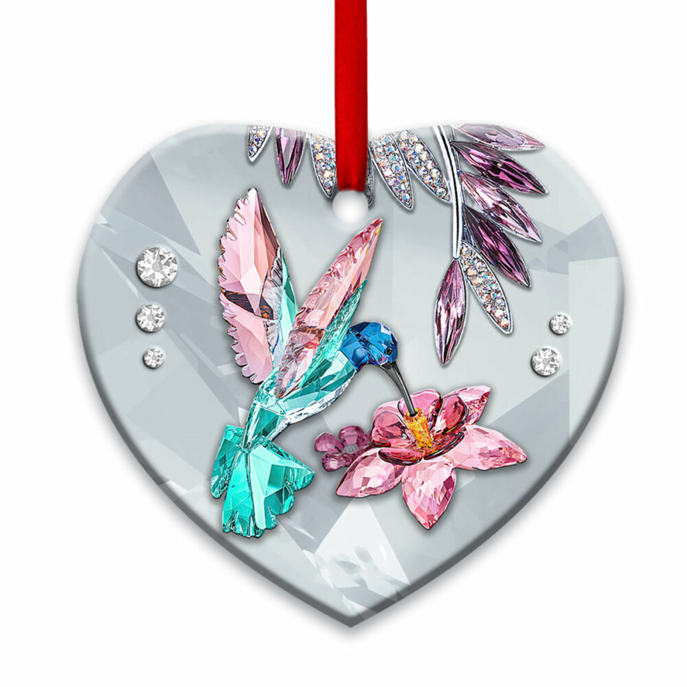 Hummingbird Love Flower Crystal Style - Heart Ornament - Owl Ohh - Owl Ohh