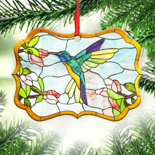 Hummingbird Stained Glass Style - Horizontal Ornament - Owl Ohh - Owl Ohh