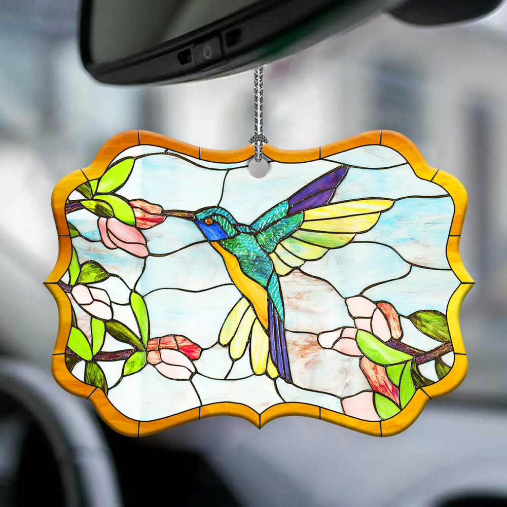 Hummingbird Stained Glass Style - Horizontal Ornament - Owl Ohh - Owl Ohh