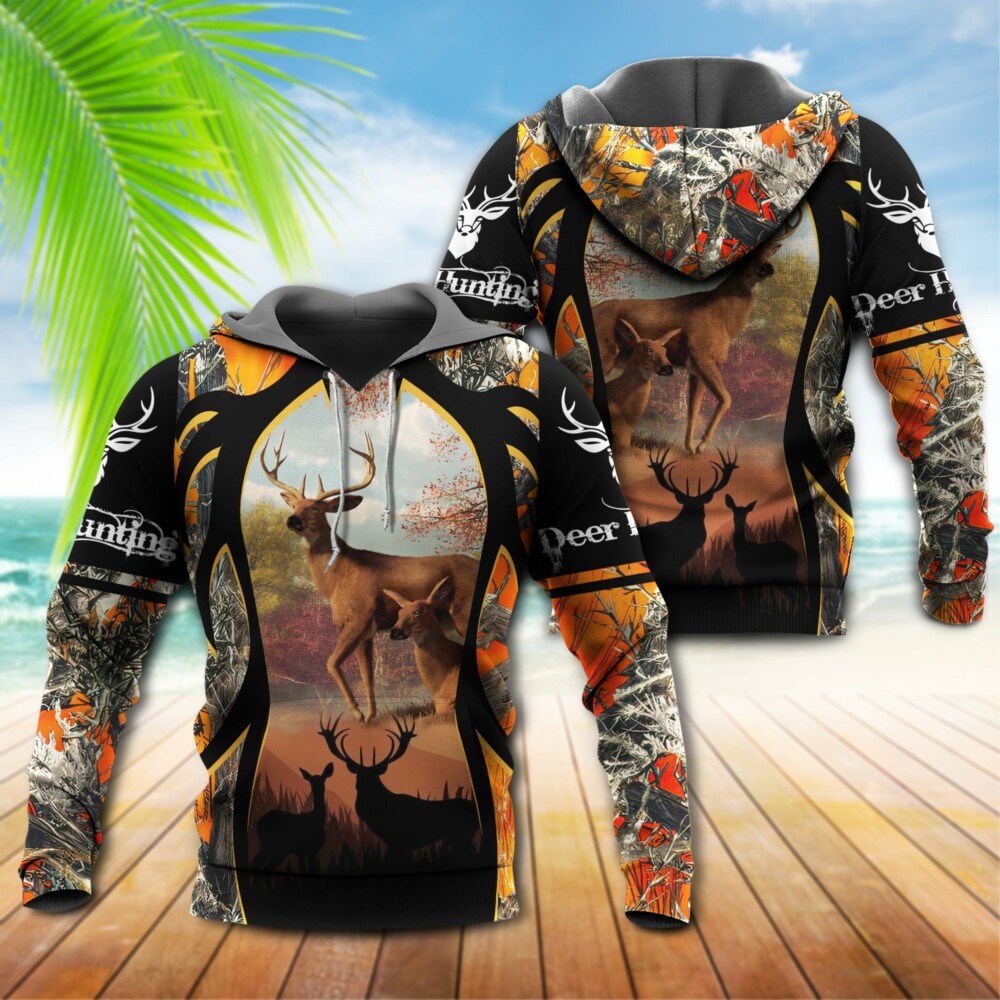 Hunting Deer Black And Orange Style In Spring's Weather - Hoodie - Owl Ohh - Owl Ohh
