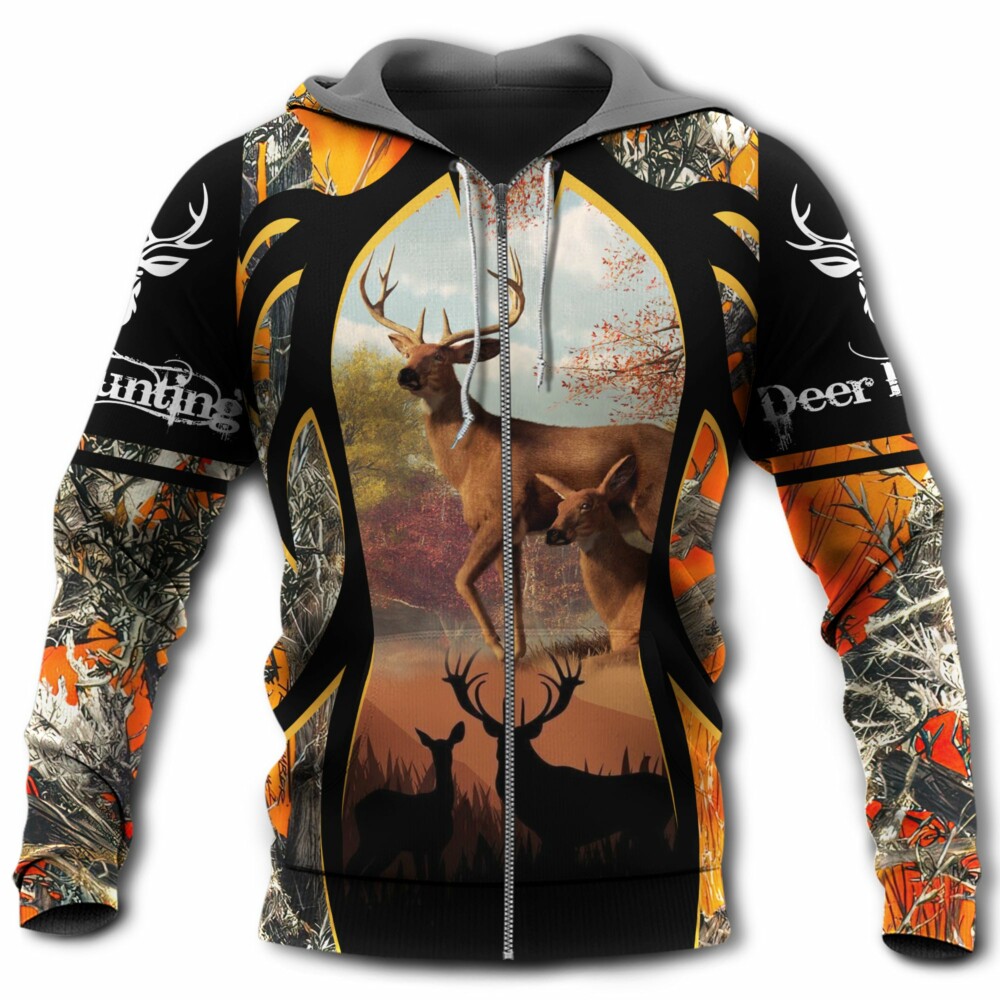 Hunting Deer Black And Orange Style In Spring's Weather - Hoodie - Owl Ohh - Owl Ohh