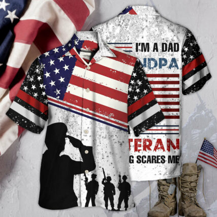 Veteran I Am A Dad Grandpa And A Veteran With Usa Flag - Hawaiian Shirt - Owl Ohh - Owl Ohh