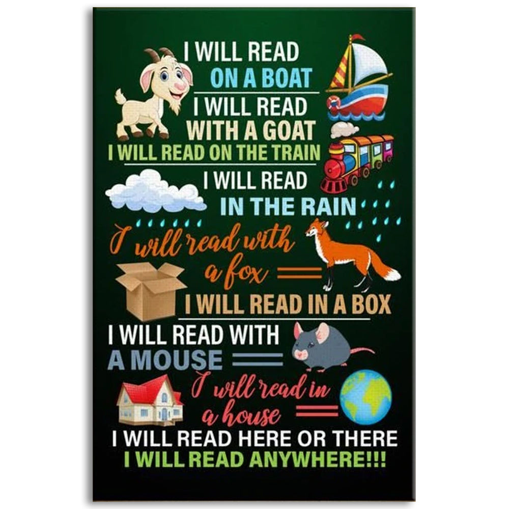 Reading I Will Read Here Or There I Will Read Anywhere - Vertical Poster - Owl Ohh - Owl Ohh