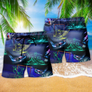 Ice Hockey Neon Art Color - Beach Short - Owl Ohh - Owl Ohh