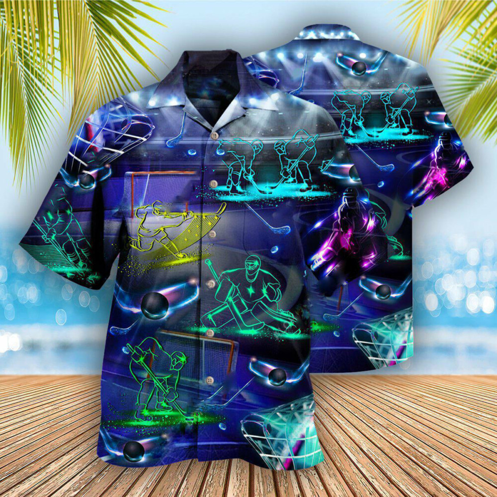 Ice Hockey Neon Art - Hawaiian Shirt - Owl Ohh - Owl Ohh