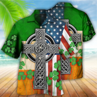 Irish American Flag Celtic Cross Irish Saint Patrick'S Day All Over - Hawaiian Shirt - Owl Ohh - Owl Ohh