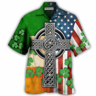 Irish American Flag Celtic Cross Irish Saint Patrick'S Day All Over - Hawaiian Shirt - Owl Ohh - Owl Ohh