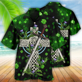 Irish Celtic Cross Irish By Blood - Hawaiian Shirt - Owl Ohh - Owl Ohh