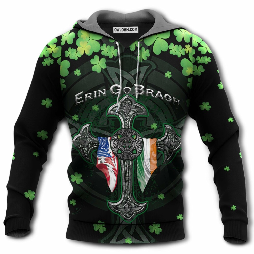 Irish Erin Go Bragh American Flag Clover - Hoodie - Owl Ohh - Owl Ohh