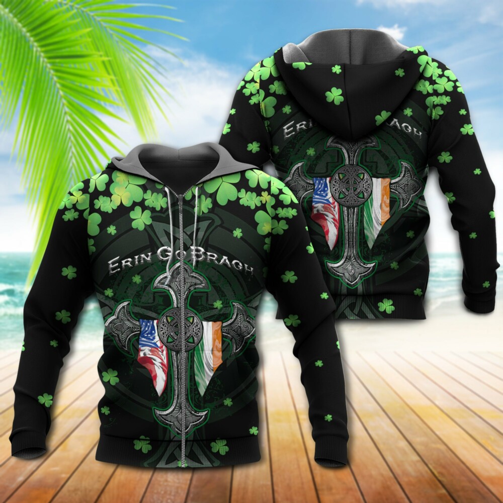 Irish Erin Go Bragh American Flag Clover - Hoodie - Owl Ohh - Owl Ohh