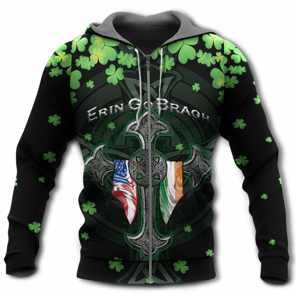 Irish Erin Go Bragh American Flag Clover - Hoodie - Owl Ohh - Owl Ohh