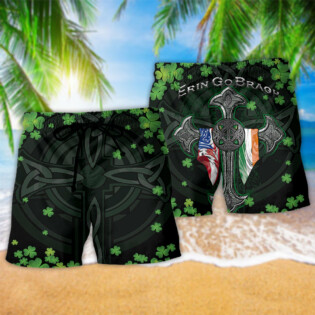 Irish Erin Go Bragh American Flag Clover Green Style - Beach Short - Owl Ohh - Owl Ohh