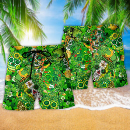 Irish Love Skull Happy And Gold Green - Beach Short - Owl Ohh - Owl Ohh